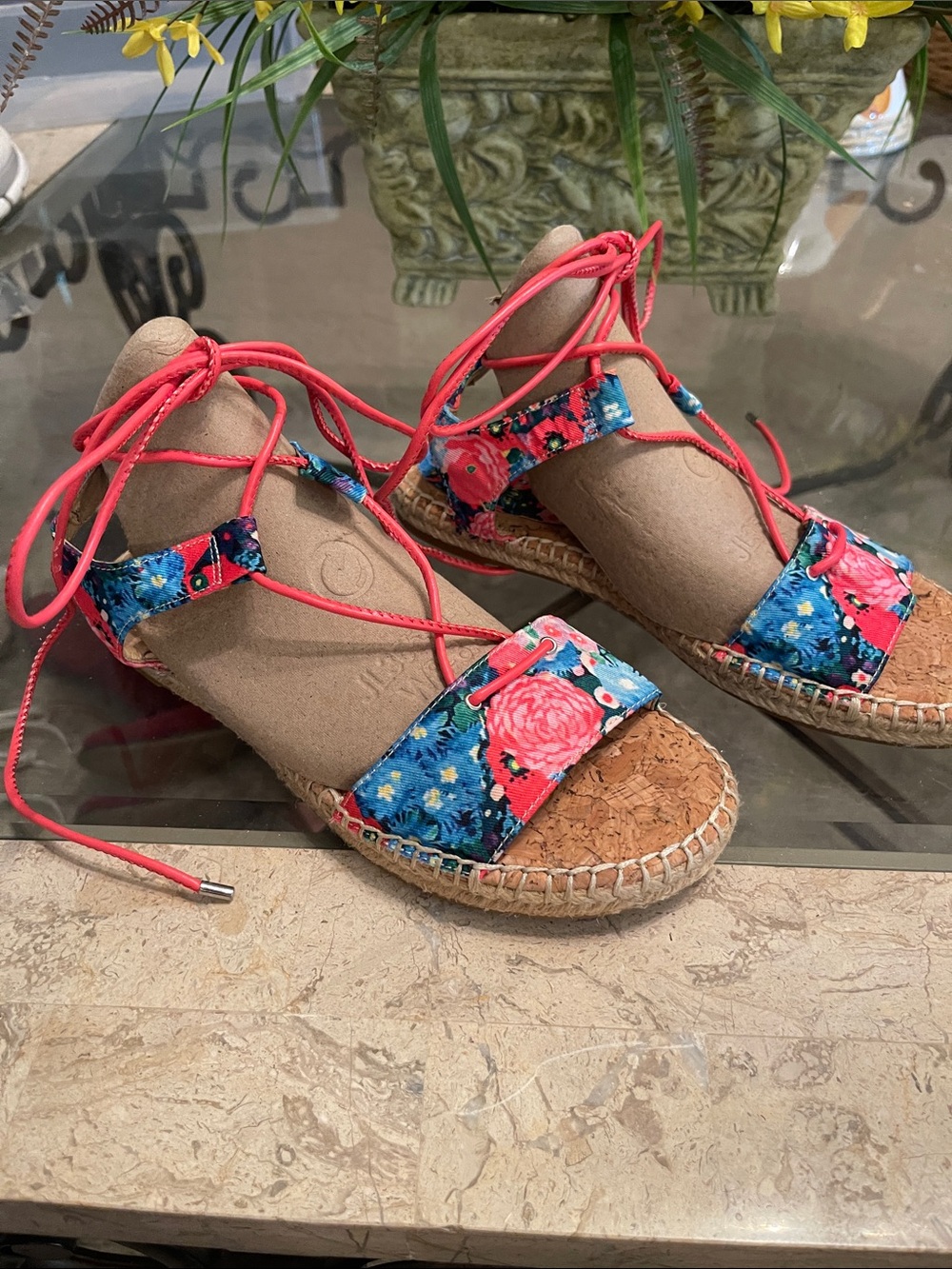 Gianni Bini Floral Coral Lace-Up Espadrilles